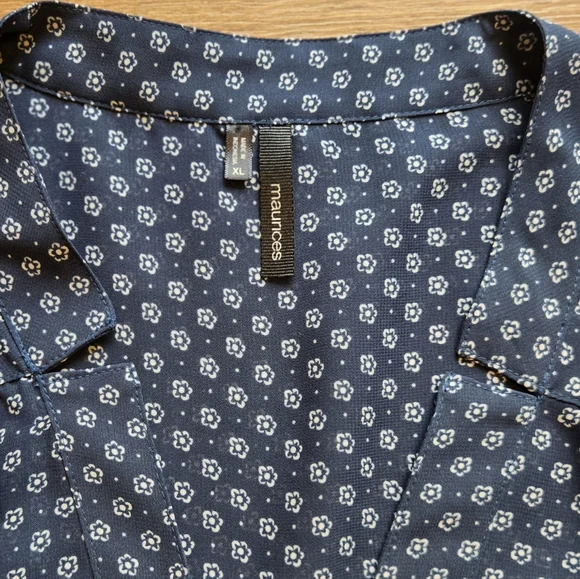 MAURICES Blue Polka Dot 3/4 Sleeve Popover Blouse Shirt Top XL - Picture 3 of 8
